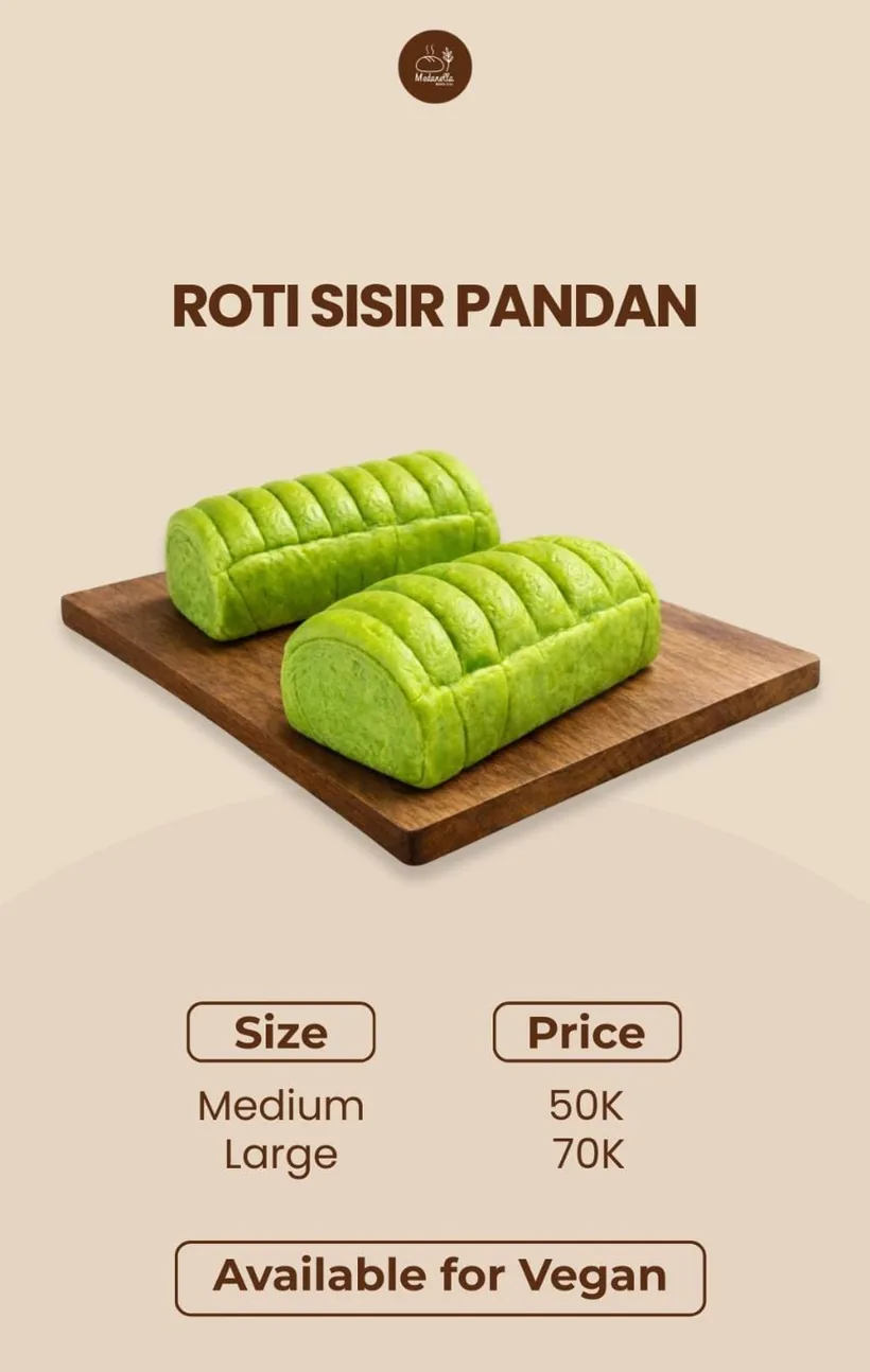 Roti Sisir Pandan β Medium 50K, Large 70K Β· Available for Vegan